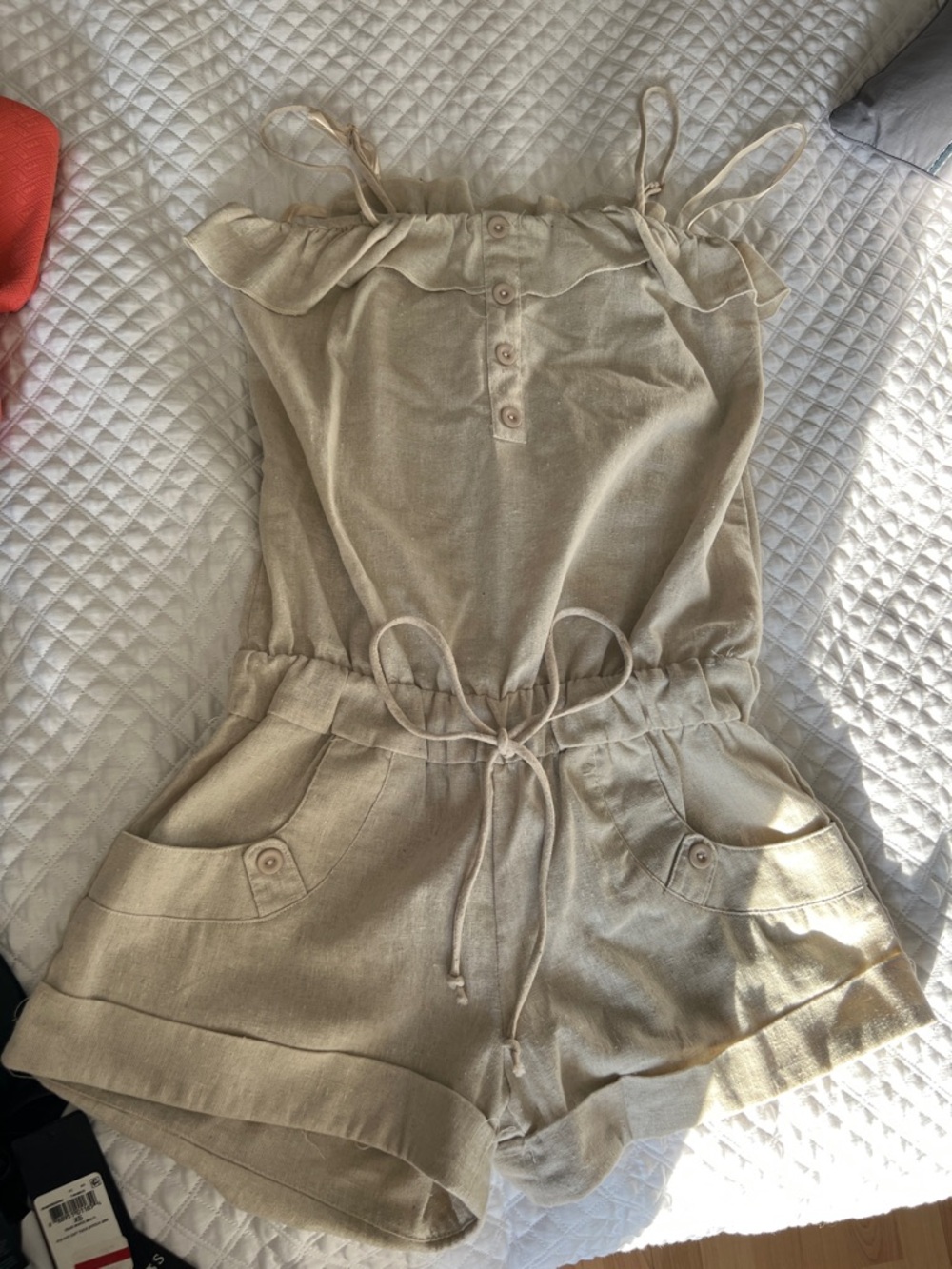 Soft Cream Linen-Blend Romper